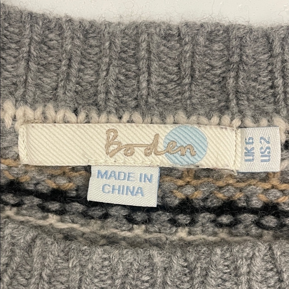 Boden Gray/BlackWhite/Tan Striped Sweater Wool Crew Neck Rib Cuffs & Hem Sz 2 - Picture 7 of 13
